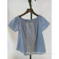 cotton striped embroidery front elastic neck girls top